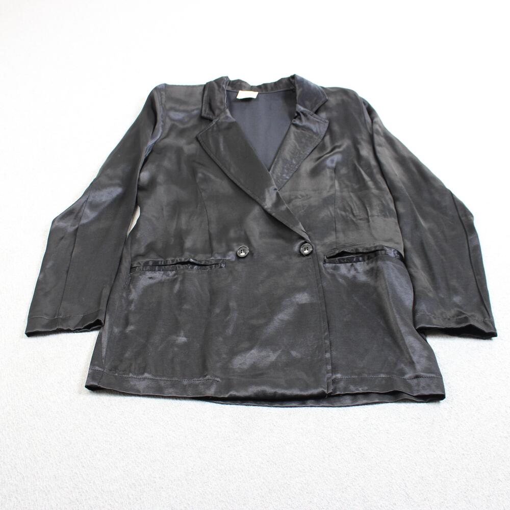 Q2 Blazer Jacket Women Small Black Satin Viscose Lightweight Italy Steampunk
